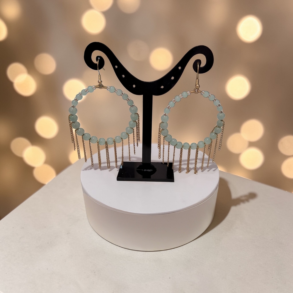 Plunder Gold Fringe Hoop Earrings with Mint Beads